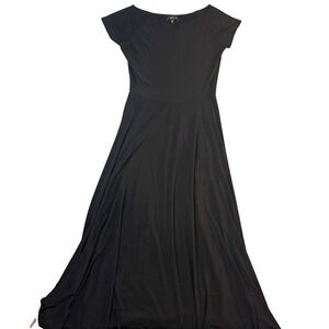Lbisse Dress Black Fit & Flare Maxi 90s Womens XS Cap Sleeve Scoop Neck Stretch